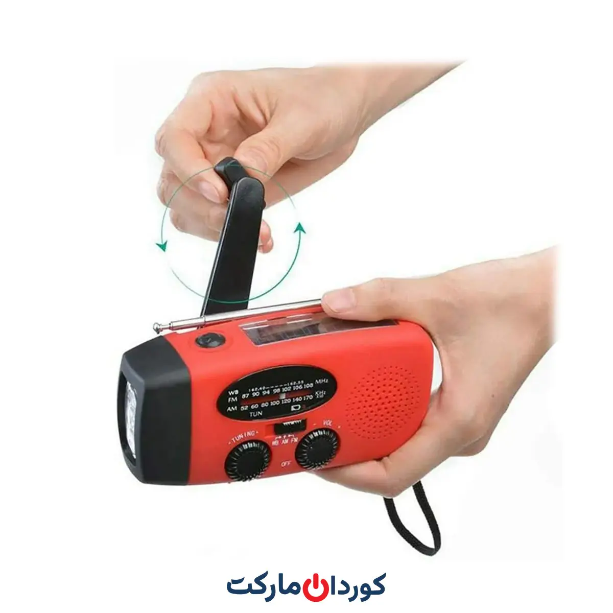 رادیو اضطراری خورشیدی چند کاره با میل لنگ شارژ دستی به عنوان پاوربانک