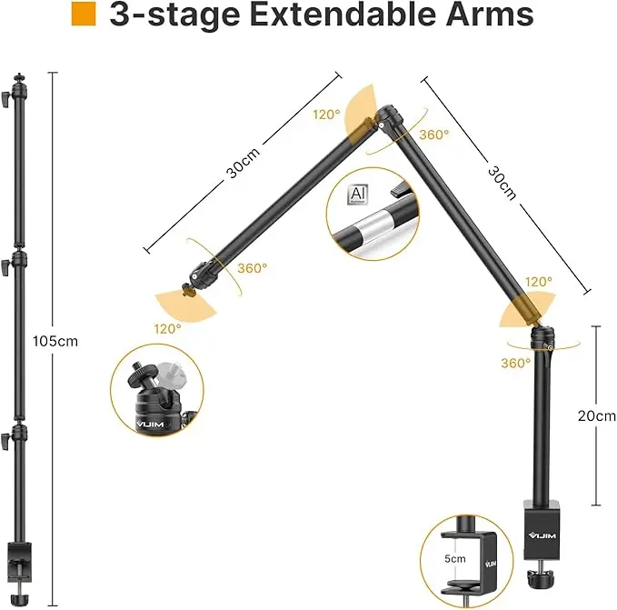 پایه رومیزی بازویی گوشی و دوربین و میکروفون و رینگ لایت و... الانزی ULANZI VIJIM LS08 - Image 2