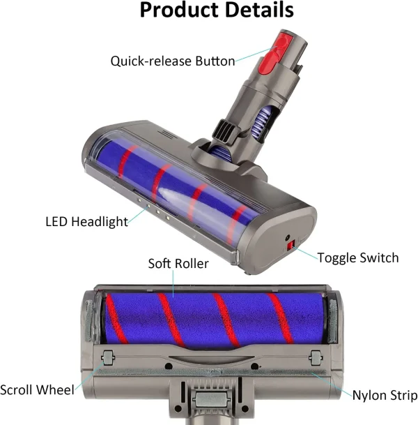 جارو سر غلتکی نرم سازگار با مدل های Dyson V7 V8 V10 V11 SV10 SV11