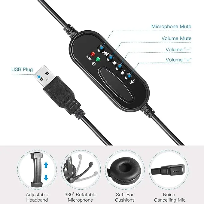 هدفون با کیفیت USB لپتاپ و کامپیوتر و مراکز تماس تلفن KITHOUSE کیت هاوس PC-3033 - Image 2