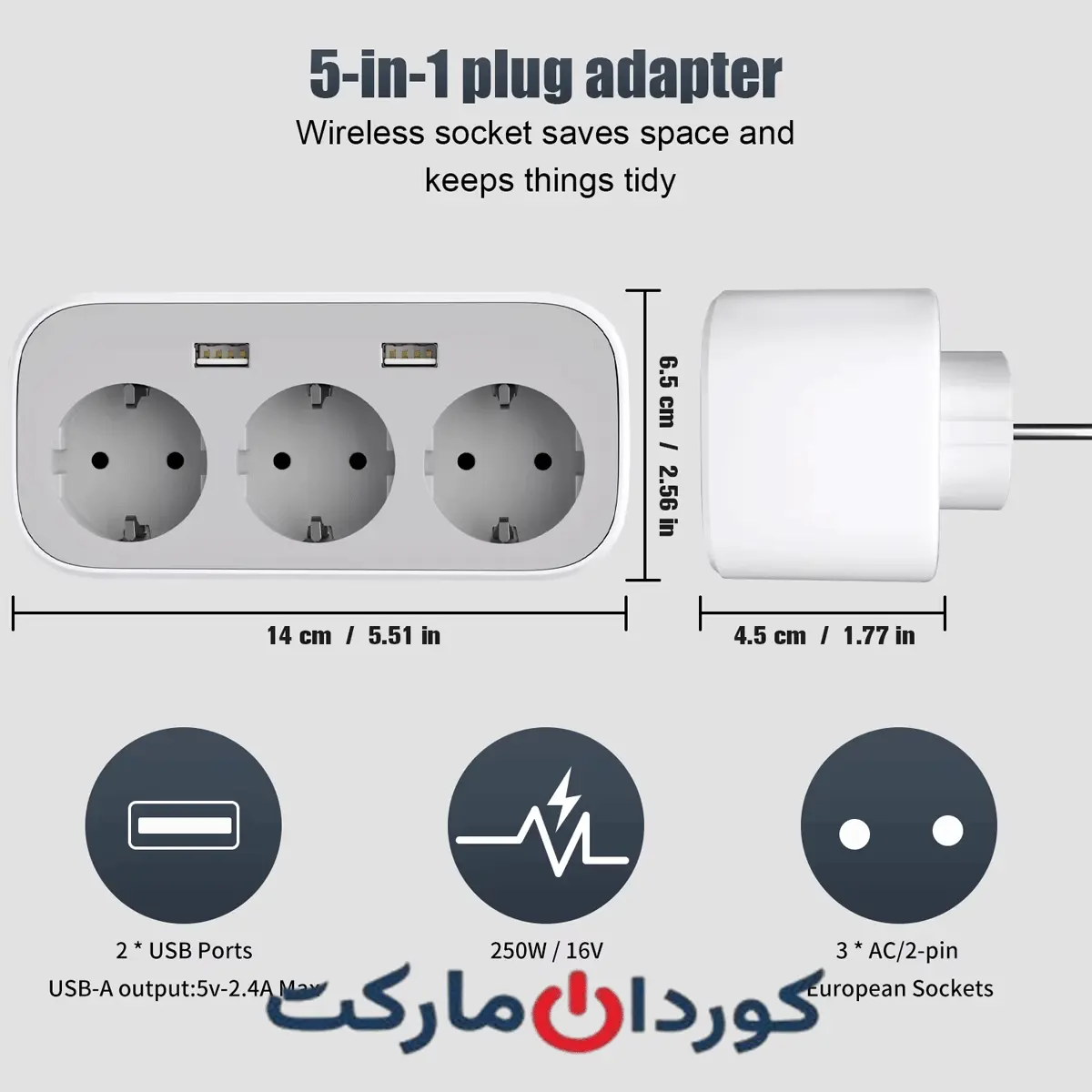پریز برق دیواری KANSOU دوشاخه دار، ۳ پریز برق، ۲ USB پورت H-OGZH3K2U - Image 5