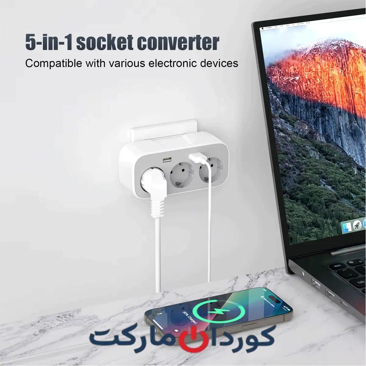 پریز برق دیواری KANSOU دوشاخه دار، ۳ پریز برق، ۲ USB پورت H-OGZH3K2U - Image 3