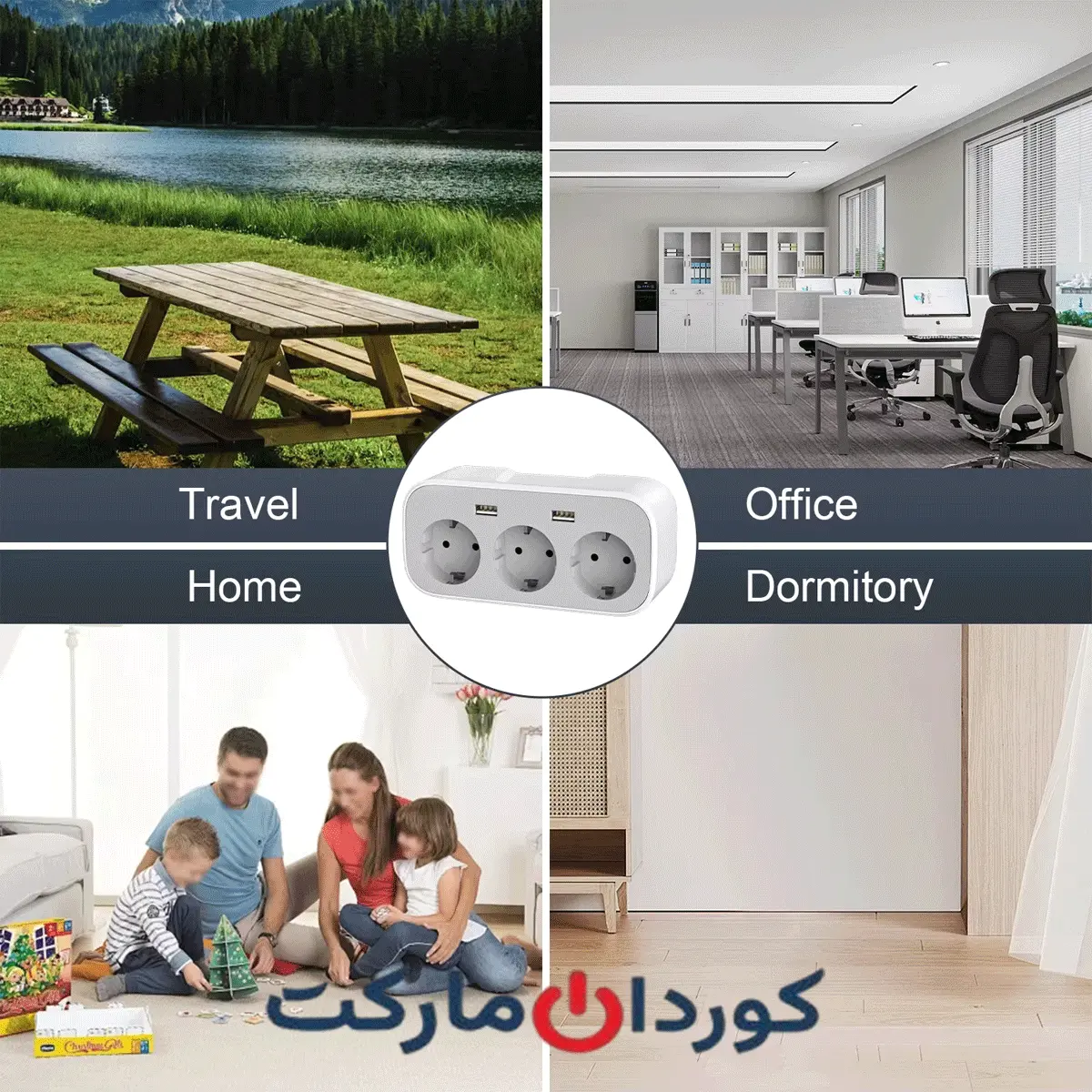 پریز برق دیواری KANSOU دوشاخه دار، ۳ پریز برق، ۲ USB پورت H-OGZH3K2U - Image 4