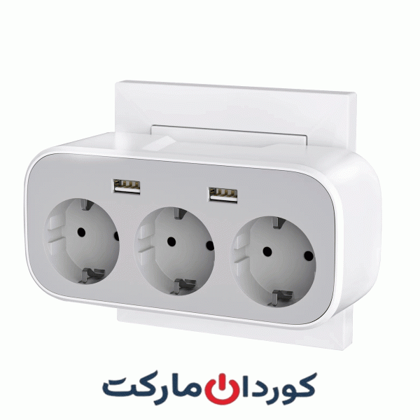 پریز برق دیواری KANSOU دوشاخه دار، ۳ پریز برق، ۲ USB پورت H-OGZH3K2U