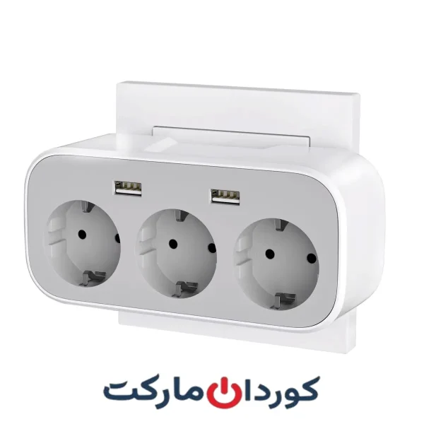 پریز برق دیواری KANSOU دوشاخه دار، ۳ پریز برق، ۲ USB پورت H-OGZH3K2U