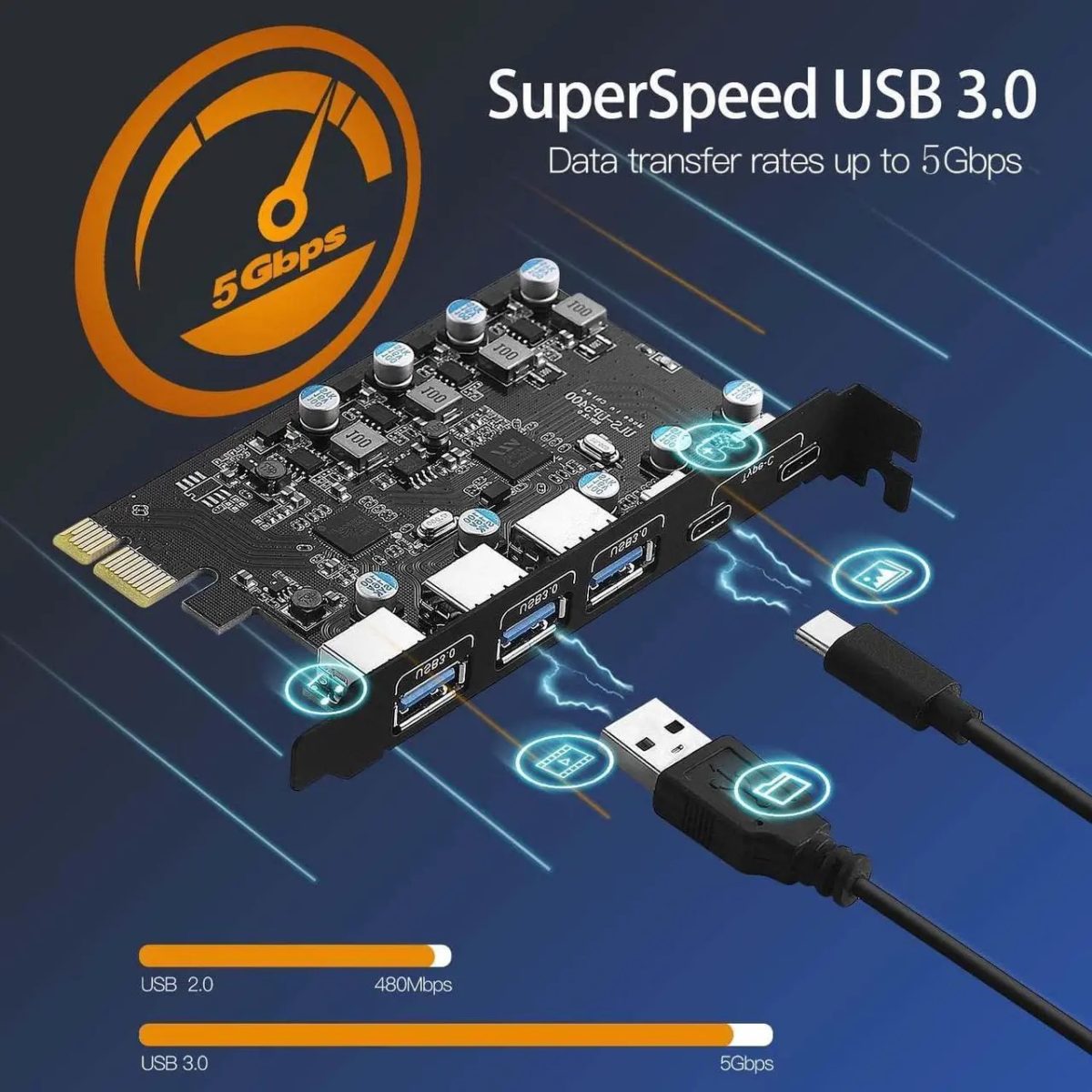 کارت توسعه PCIE 5 ESTON دو پورت Type_c  و سە پورت USB3.2 - Image 3