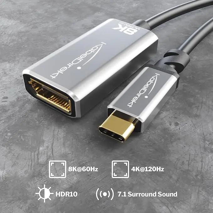 آداپتور تبدیل USB-C به DisplayPort 1.4 با کیفیت 8K و بدنه تمام فلزی نشکن Kabeldirect - Image 3
