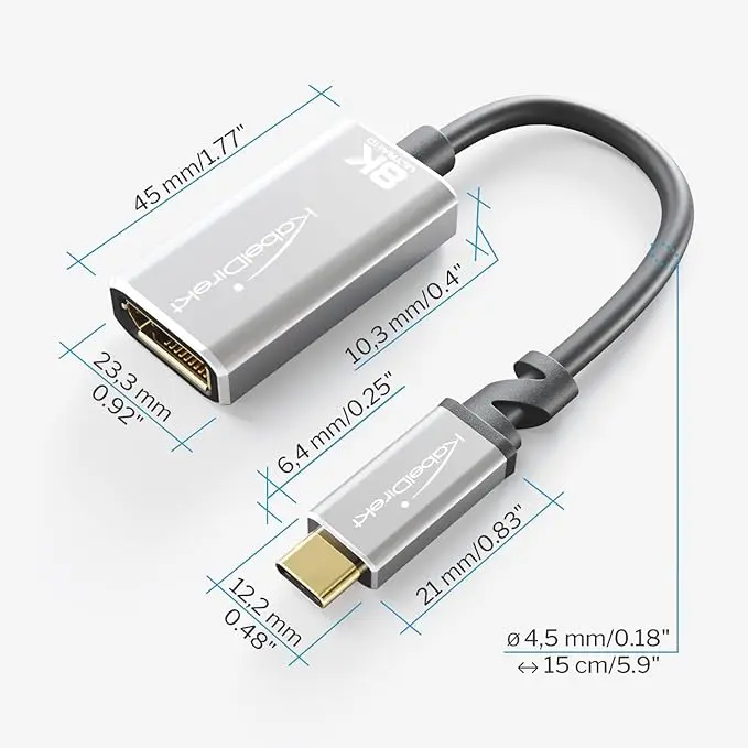 آداپتور تبدیل USB-C به DisplayPort 1.4 با کیفیت 8K و بدنه تمام فلزی نشکن Kabeldirect - Image 4