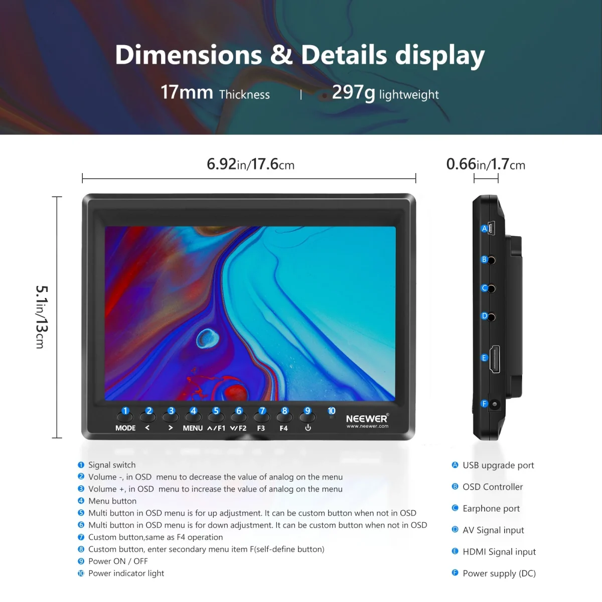 مانیتور میدانی دوربین HD 7 اینچی NEEWER F100 - Image 6