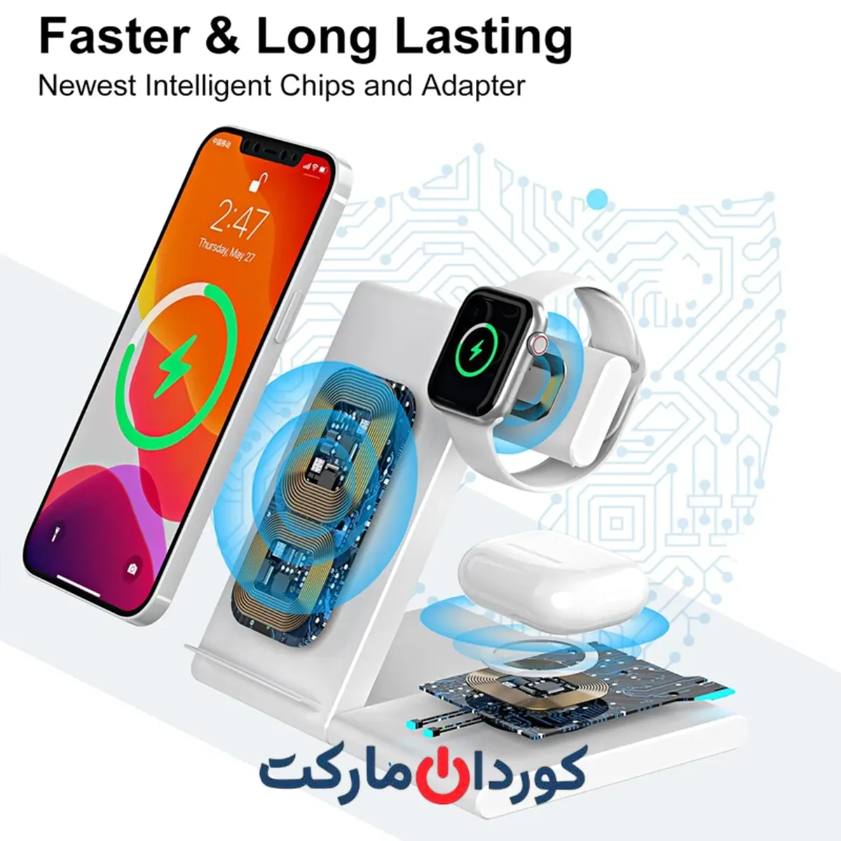 شارژر وایرلس / بی سیم 3 کاره مدل W40 - مشکی - Image 8