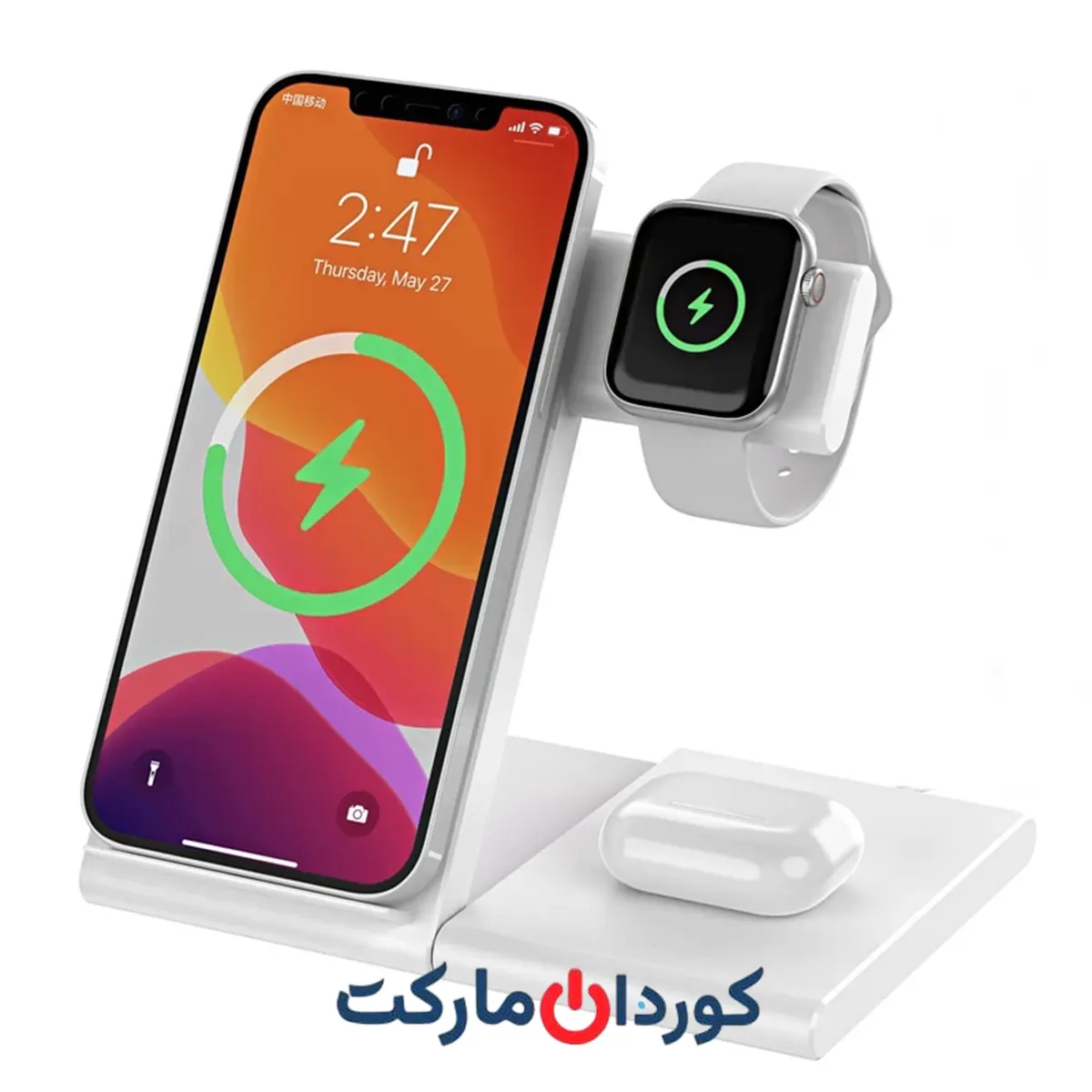 شارژر وایرلس / بی سیم 3 کاره مدل W40 - مشکی