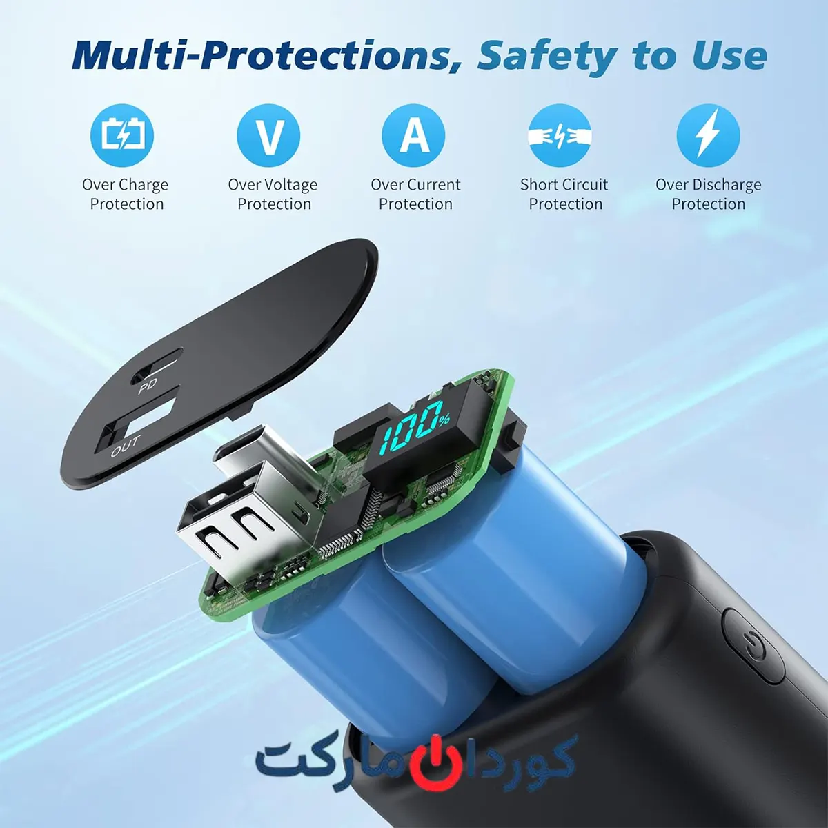 پاور بانک قابل حمل با ظرفیت ۱۰۸۰۰ میلیآمپر ساعت و کابل LIGHTNING داخلی مدل HX90X1 استوک - Image 2