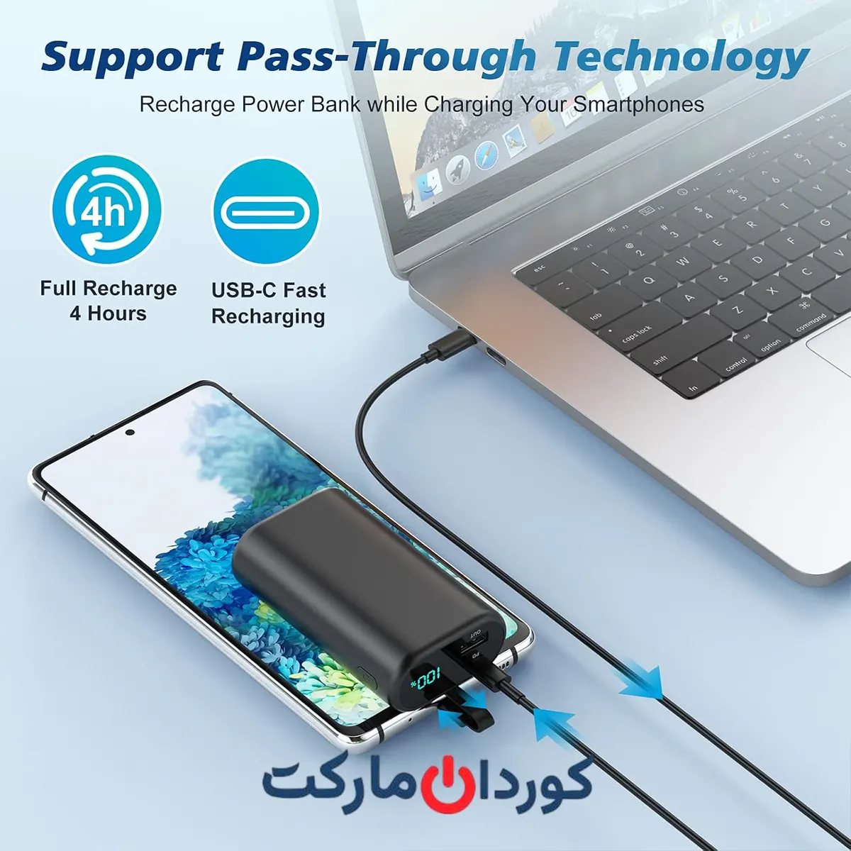 پاور بانک قابل حمل با ظرفیت ۱۰۸۰۰ میلیآمپر ساعت و کابل LIGHTNING داخلی مدل HX90X1 استوک - Image 4