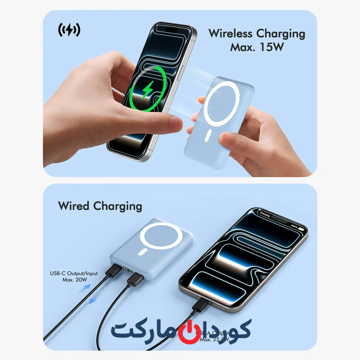 پاور بانک وایرلس مغناطیسی 10000میلی آمپر AOGUERBE مدل KT-D003 - استوک - Image 4