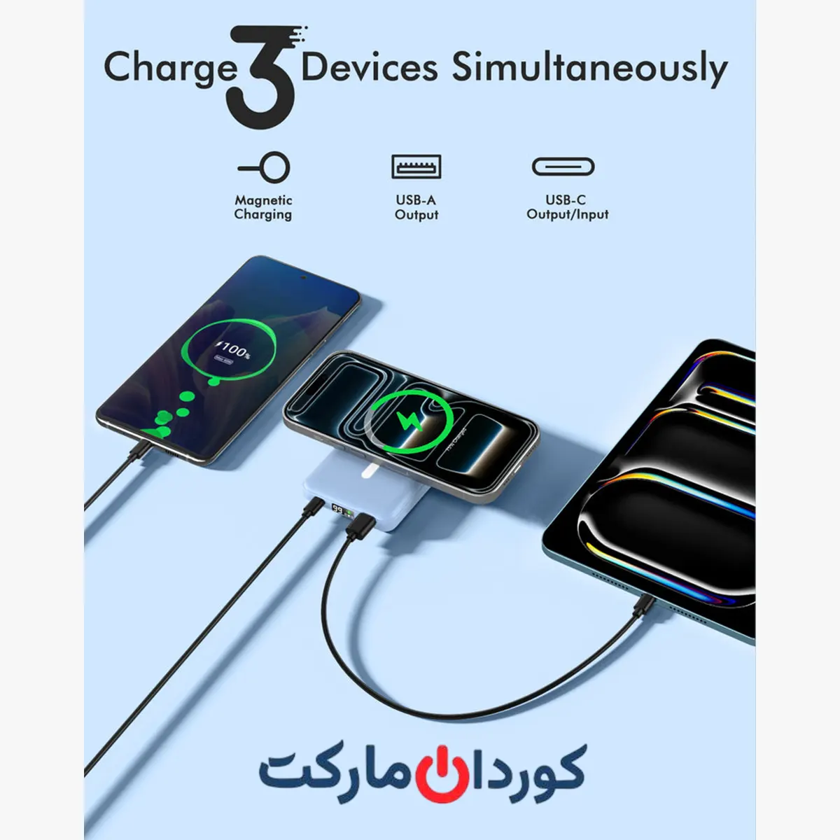 پاور بانک وایرلس مغناطیسی 10000میلی آمپر AOGUERBE مدل KT-D003 - استوک - Image 2