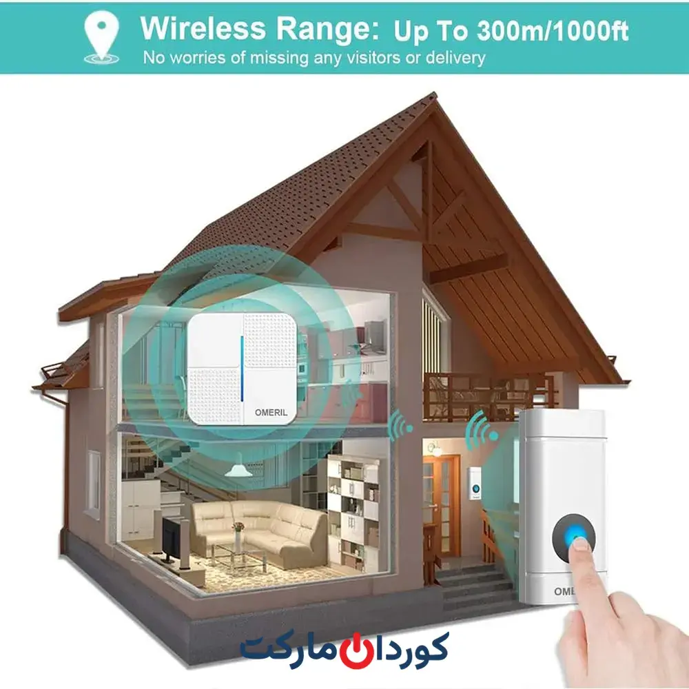 کیت زنگ درب ضد آب با برد ۱۰۰۰ فوت OMERIL DOOR BELL WD311 - Image 4