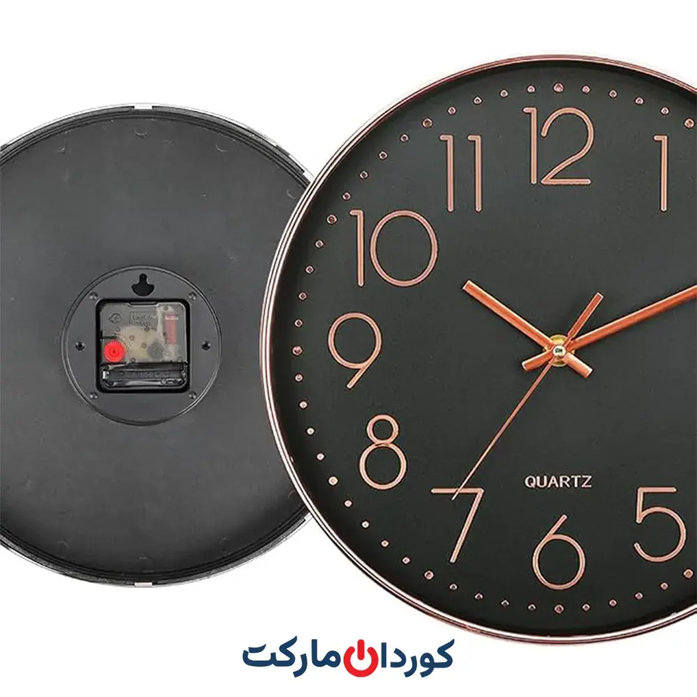 ساعت دیواری ۱۲ اینچی بیصدا، بدون تیک تاک، مشکی رزگلد - Image 3