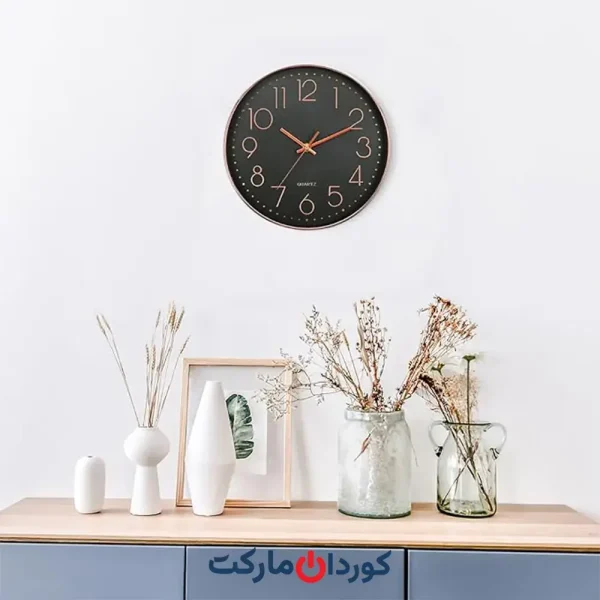 ساعت دیواری ۱۲ اینچی بی‌صدا، بدون تیک تاک، مشکی رزگلد