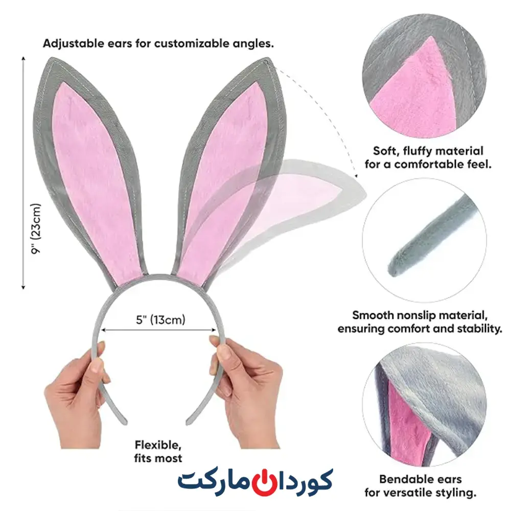هدبند گوش خرگوشی خاکستری و سفید Funcredible